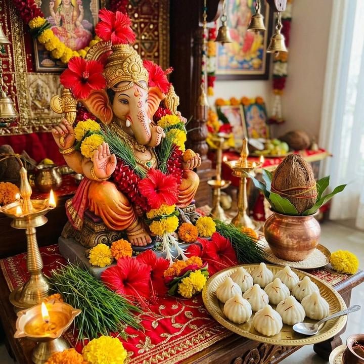 Divine Lord Ganesha Idol with Modaks & Durva - Ganesh Puja & Havan in Bangalore