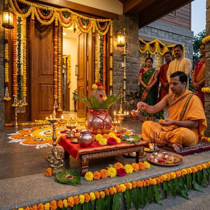 Kalash & Toran Sthapana at Main Entrance - Griha Pravesh Puja in Bangalore